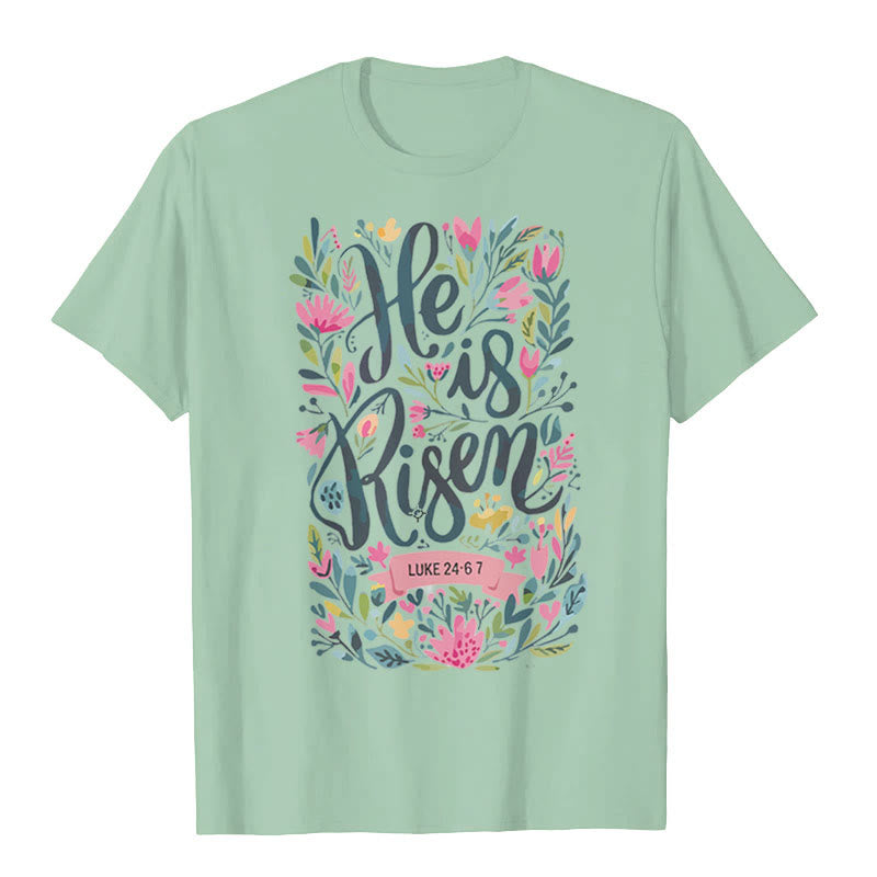 Christianartworkshop He Is Risen Floral Print Graphic T-Shirt - Light Green - 2XL - image 5