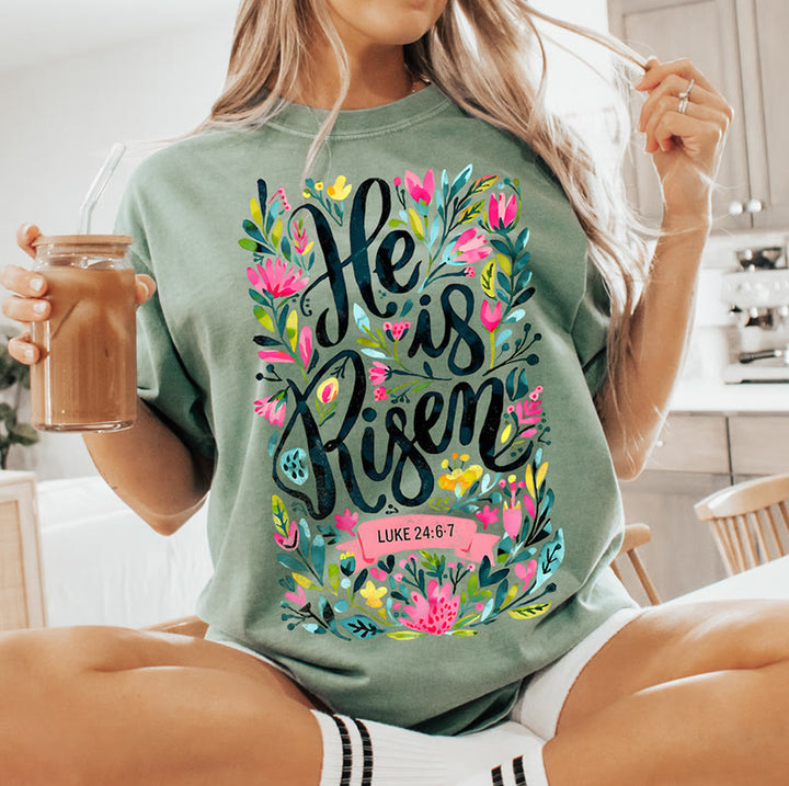 Christianartworkshop He Is Risen Floral Print Graphic T-Shirt