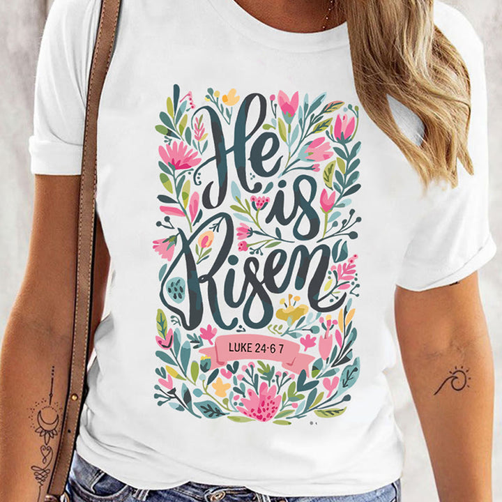 Christianartworkshop He Is Risen Floral Print Graphic T-Shirt