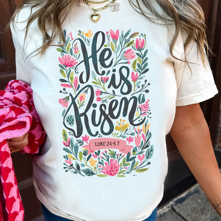 Christianartworkshop He Is Risen Floral Print Graphic T-Shirt