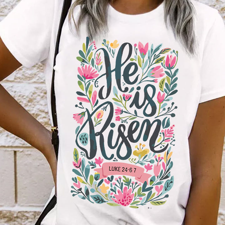 Christianartworkshop He Is Risen Floral Print Graphic T-Shirt
