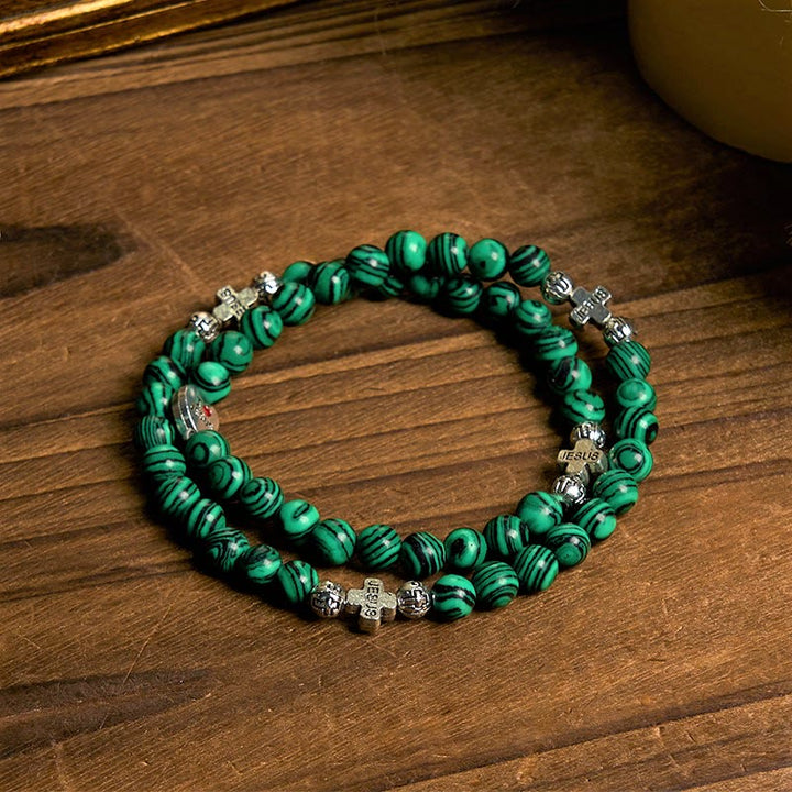 Christianartworkshop Green Malachite Beads Cross I Love Jesus Faith Rosary Bracelet - image 6