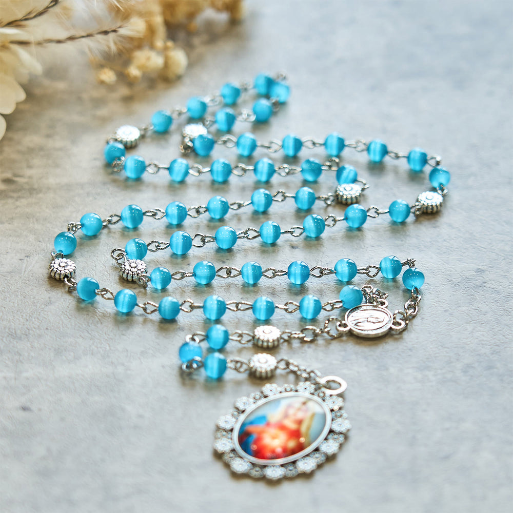 Christianartworkshop Immaculate Heart of Mary 6mm Glass Shiny Beads Lake Blue 7 Sorrows Rosary - image 2