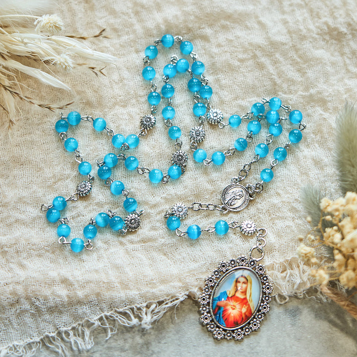 Christianartworkshop Immaculate Heart of Mary 6mm Glass Shiny Beads Lake Blue 7 Sorrows Rosary - image 7