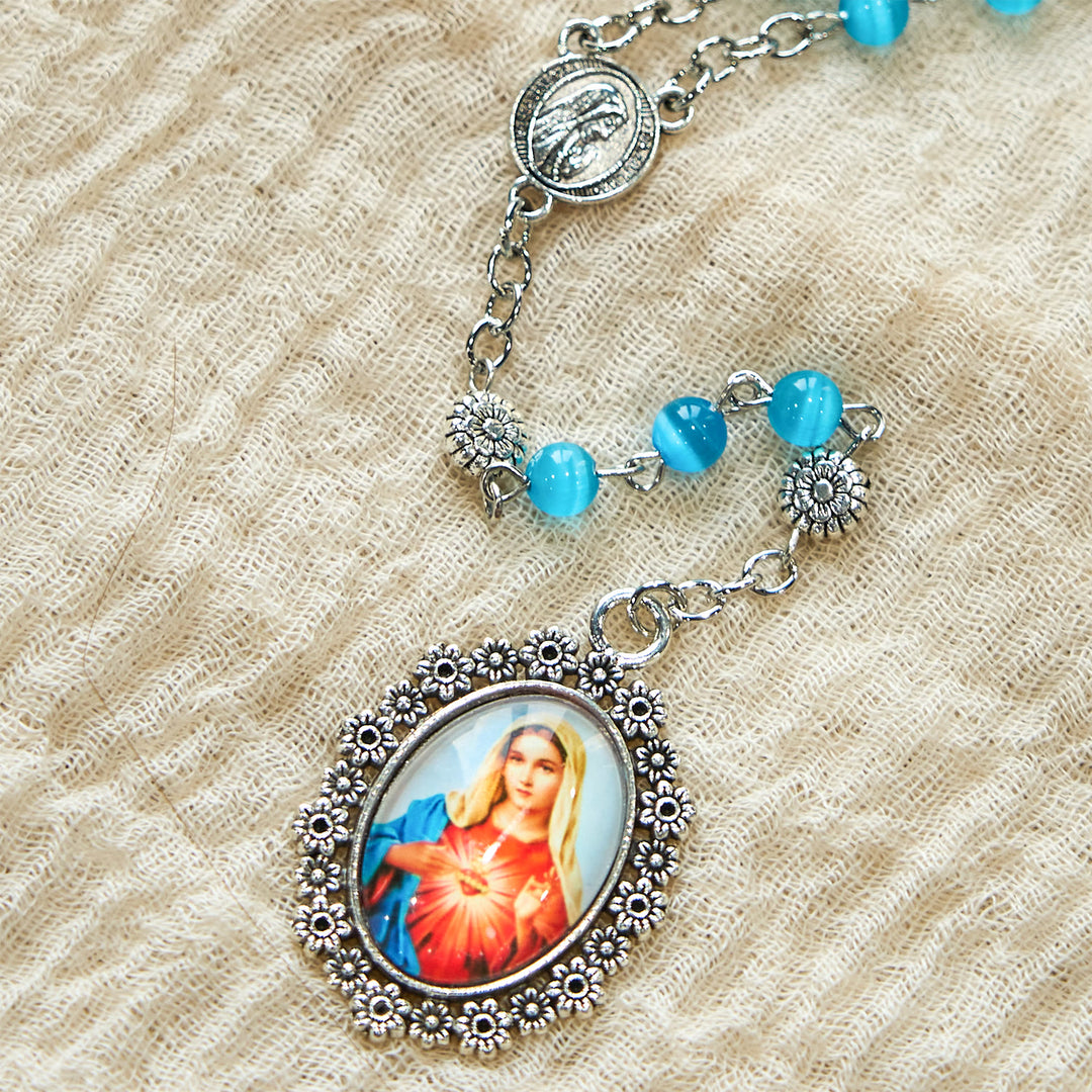 Christianartworkshop Immaculate Heart of Mary 6mm Glass Shiny Beads Lake Blue 7 Sorrows Rosary - image 5