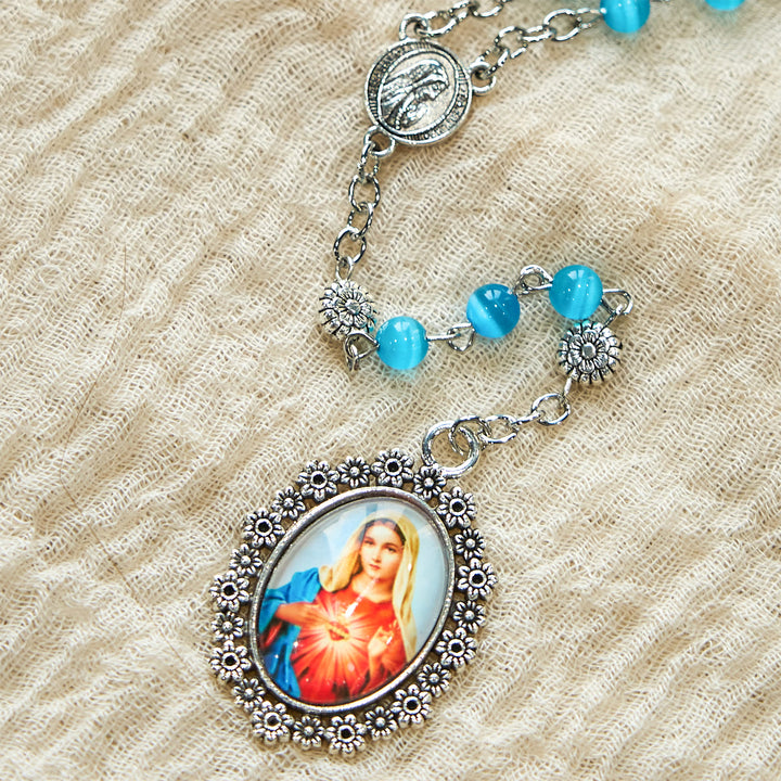 Christianartworkshop Immaculate Heart of Mary 6mm Glass Shiny Beads Lake Blue 7 Sorrows Rosary - image 5
