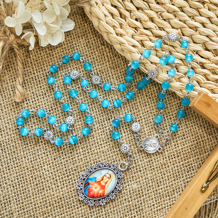 Christianartworkshop Immaculate Heart of Mary 6mm Glass Shiny Beads Lake Blue 7 Sorrows Rosary - image 3