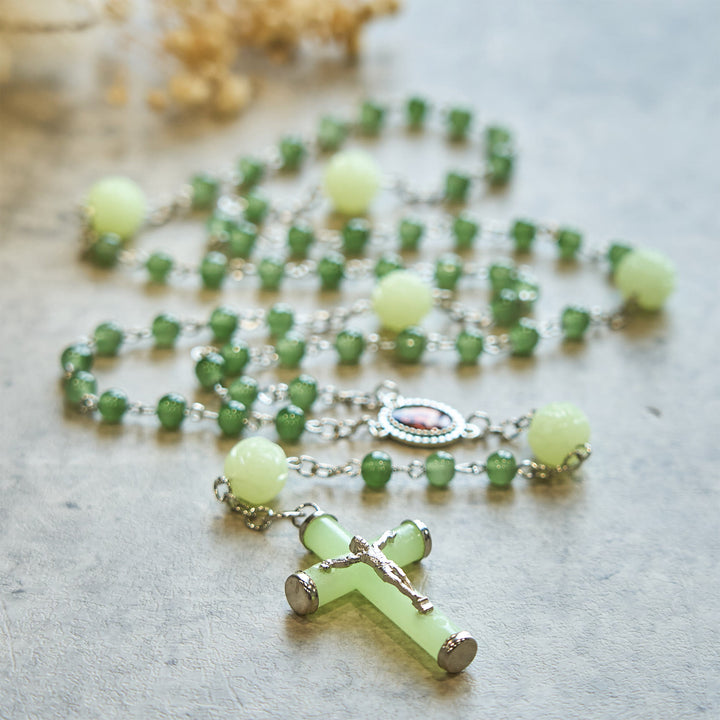 Christianartworkshop Jade & Luminous Rose Our Father Beads Glowing Faith Rosary: A Divine Companion - image 2
