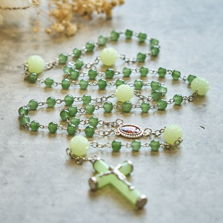 Christianartworkshop Jade & Luminous Rose Our Father Beads Glowing Faith Rosary: A Divine Companion - image 3