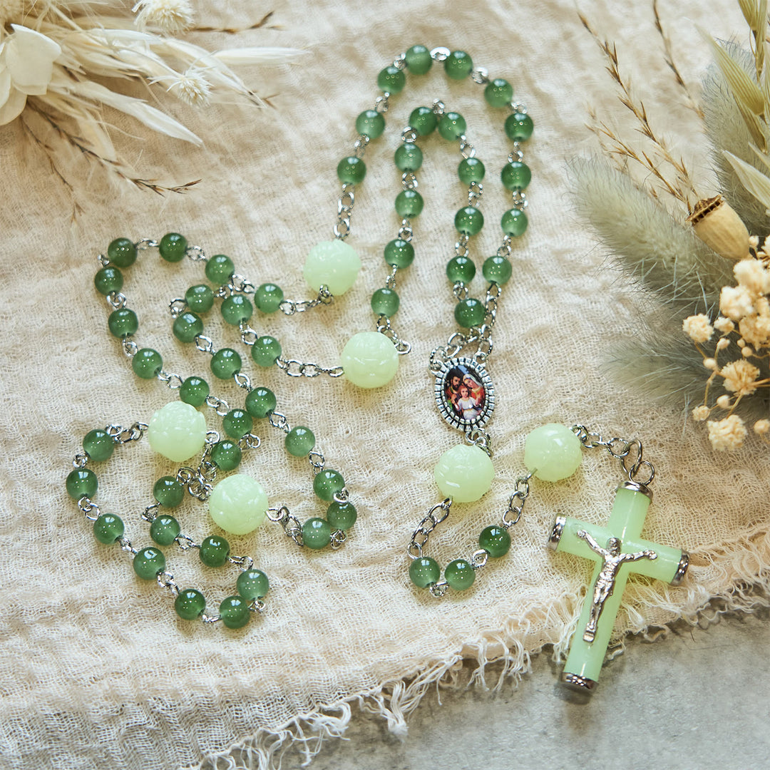Christianartworkshop Jade & Luminous Rose Our Father Beads Glowing Faith Rosary: A Divine Companion - Jade & Luminous beads - image 1