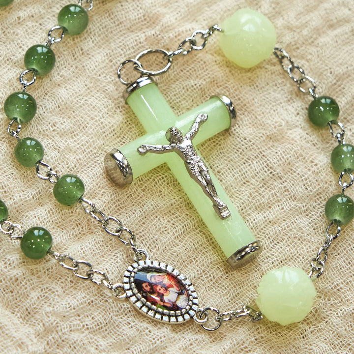Christianartworkshop Jade & Luminous Rose Our Father Beads Glowing Faith Rosary: A Divine Companion - image 6