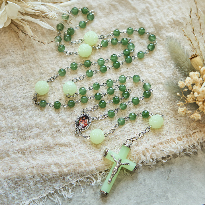 Christianartworkshop Jade & Luminous Rose Our Father Beads Glowing Faith Rosary: A Divine Companion - image 4