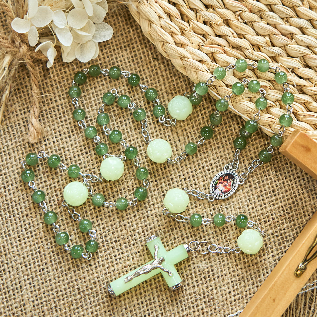 Christianartworkshop Jade & Luminous Rose Our Father Beads Glowing Faith Rosary: A Divine Companion - image 8