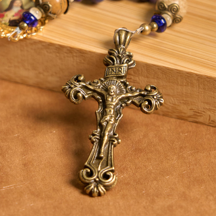 Christianartworkshop Handmade St. Therese of Lisieux Medal & Crucifix 8*10mm Oblate Lapis Lazuli & Map Stone Rosary - image 5