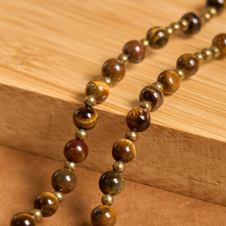 Christianartworkshop PRAYERFUL FAITH: Handmade Tiger's Eye Stone Elastic Rosary Bracelet - image 6