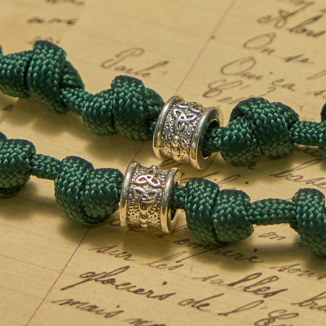 Christianartworkshop St. Patrick Medal Dark Green Celtic Style Cross Handmade Inspired Paracord Knotted Rosary - image 4