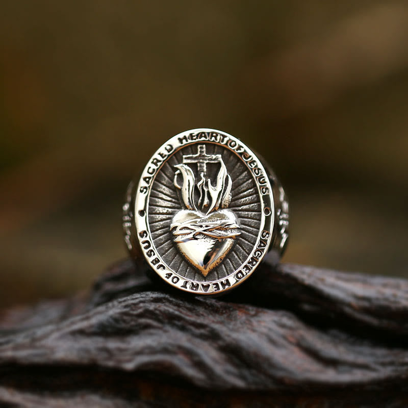 Christianartworkshop 3 Colors Sacred Heart Of Jesus Cross Faith Spirit Blessing Ring - Metallic - US13 - image 1