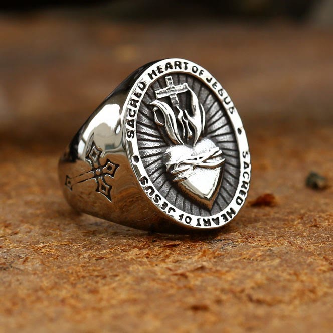 Christianartworkshop 3 Colors Sacred Heart Of Jesus Cross Faith Spirit Blessing Ring - image 2