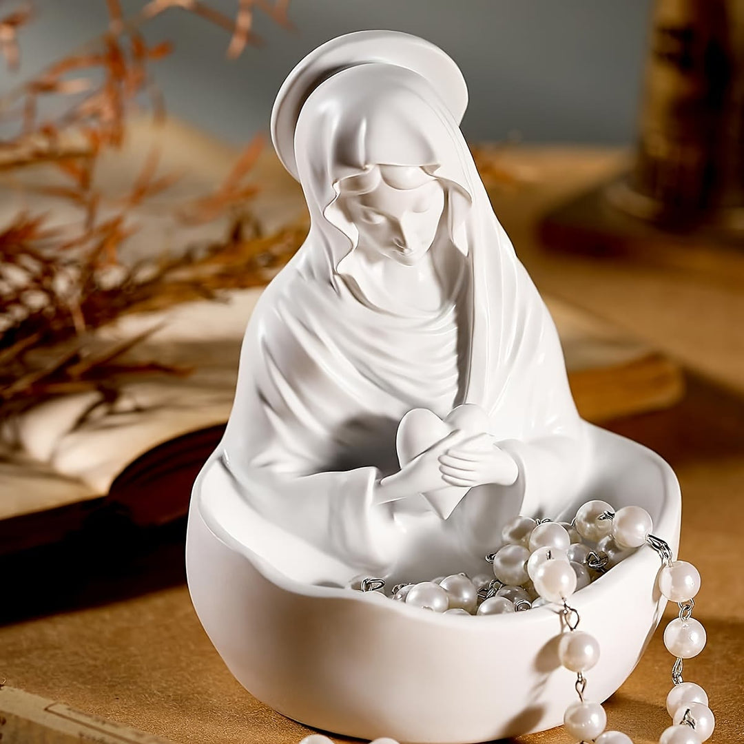 Christianartworkshop Our Lady White Resin Rosary Holder Container: Carrying the Beauty of Faith - Our Lady - image 1