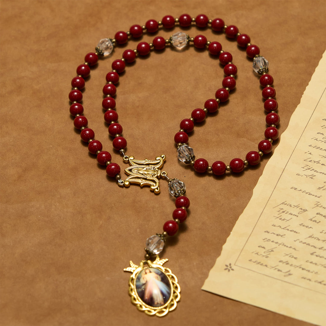 Christianartworkshop Handmade Rosary with Cinnabar Beads and Jesus Medal – A Divine Emblem of Faith's Devotion - image 4