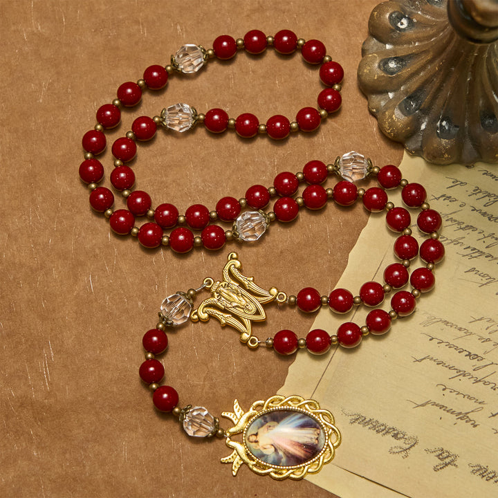 Christianartworkshop Handmade Rosary with Cinnabar Beads and Jesus Medal – A Divine Emblem of Faith's Devotion - Cinnabar Beads and Jesus Medal - image 1