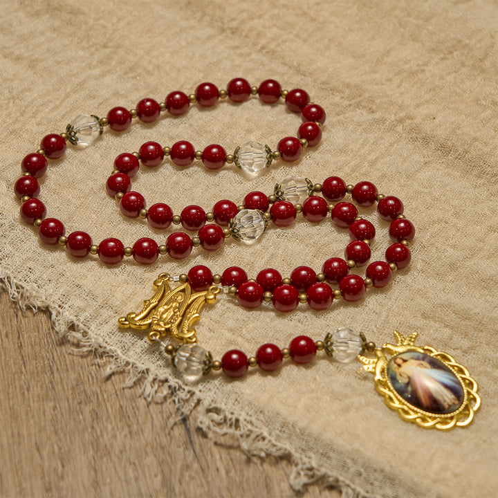 Christianartworkshop Handmade Rosary with Cinnabar Beads and Jesus Medal – A Divine Emblem of Faith's Devotion - image 2