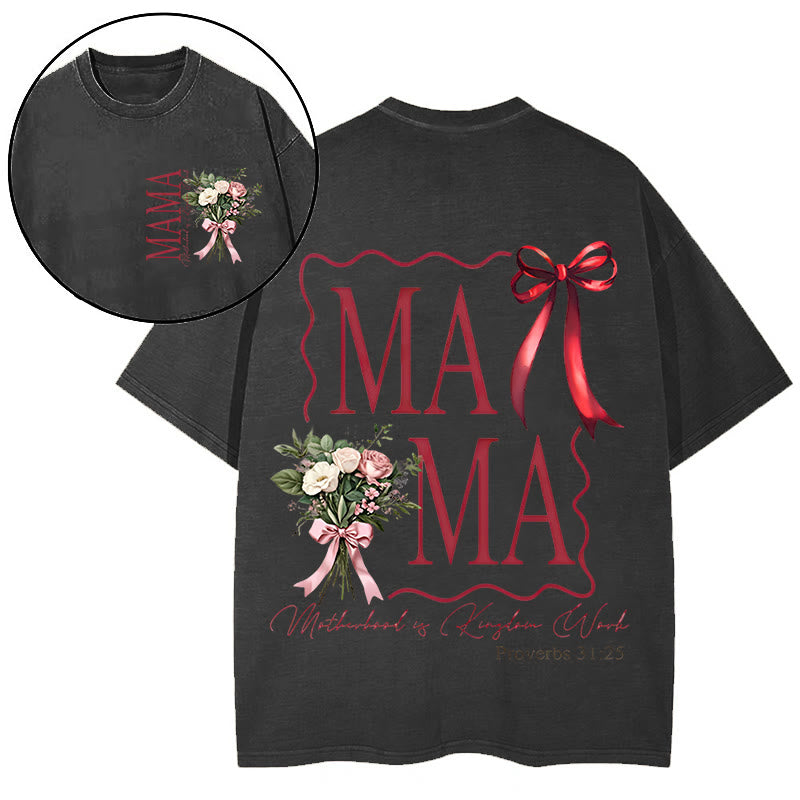 Christianartworkshop "MAMA" Flower Washed T-Shirt - Black - 5XL - image 5