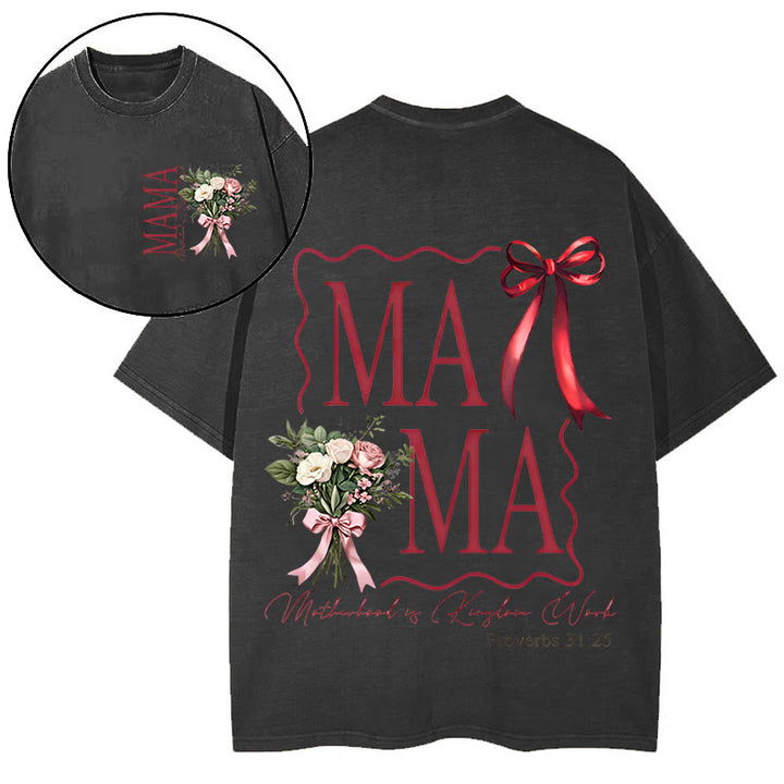 Christianartworkshop "MAMA" Flower Washed T-Shirt - Black - 5XL - image 5