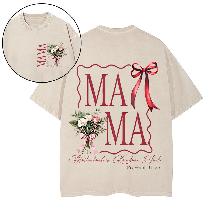 Christianartworkshop "MAMA" Flower Washed T-Shirt - Beige - 5XL - image 1