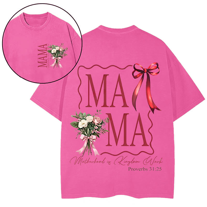 Christianartworkshop "MAMA" Flower Washed T-Shirt - Rose Red - 5XL - image 4