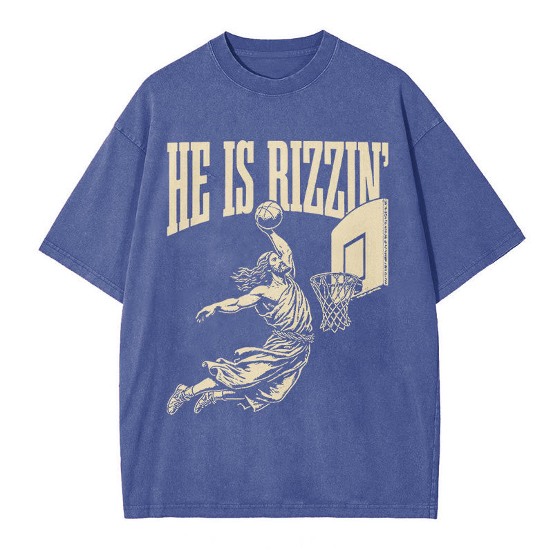Christianartworkshop "HE IS RIZZIN" Washed T-Shirt - Blue - 5XL - image 4