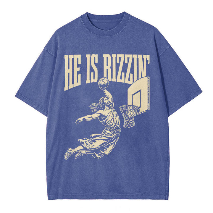 Christianartworkshop "HE IS RIZZIN" Washed T-Shirt - Blue - 5XL - image 4