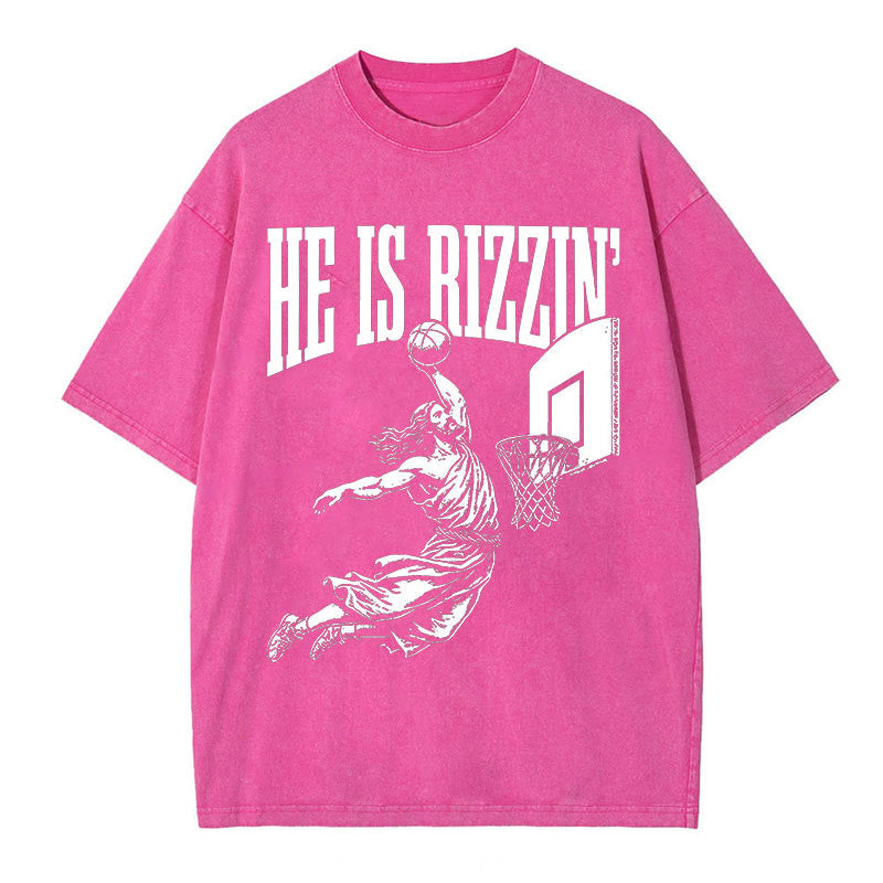 Christianartworkshop "HE IS RIZZIN" Washed T-Shirt - Rose - 5XL - image 6
