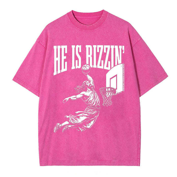 Christianartworkshop "HE IS RIZZIN" Washed T-Shirt - Rose - 5XL - image 6