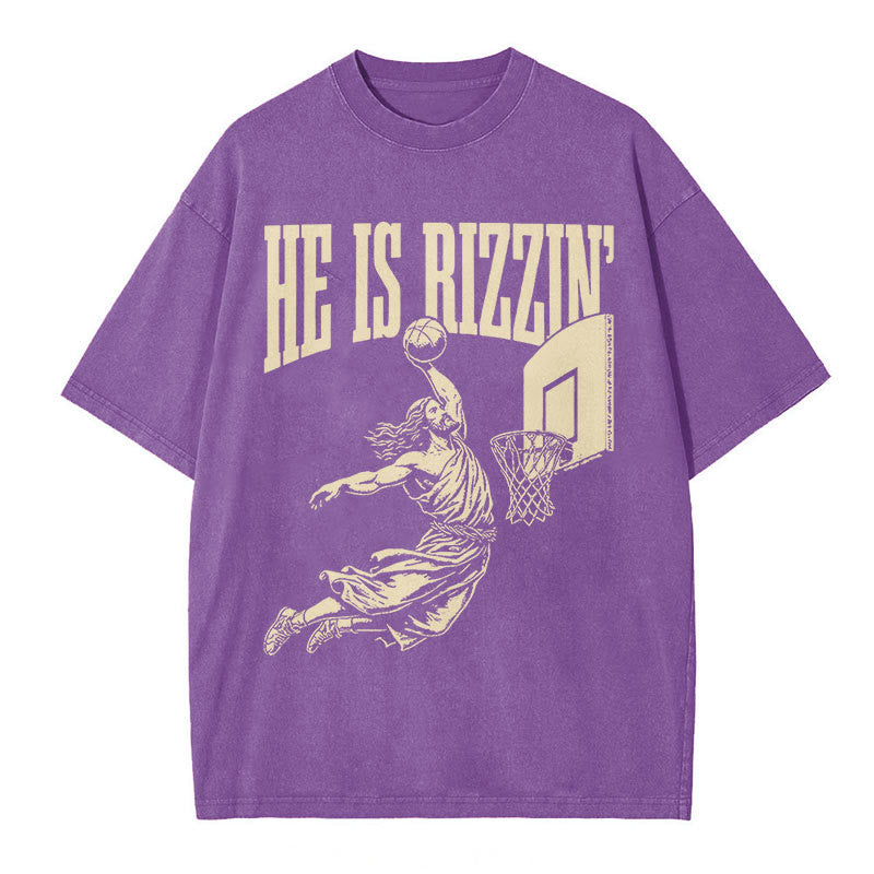 Christianartworkshop "HE IS RIZZIN" Washed T-Shirt - Purple - 5XL - image 7