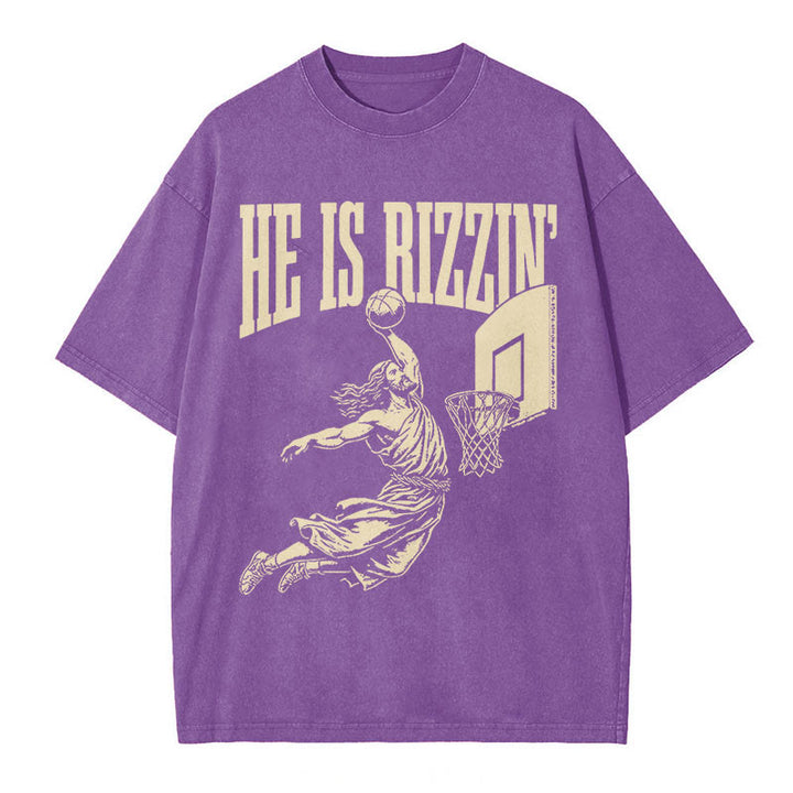 Christianartworkshop "HE IS RIZZIN" Washed T-Shirt - Purple - 5XL - image 7