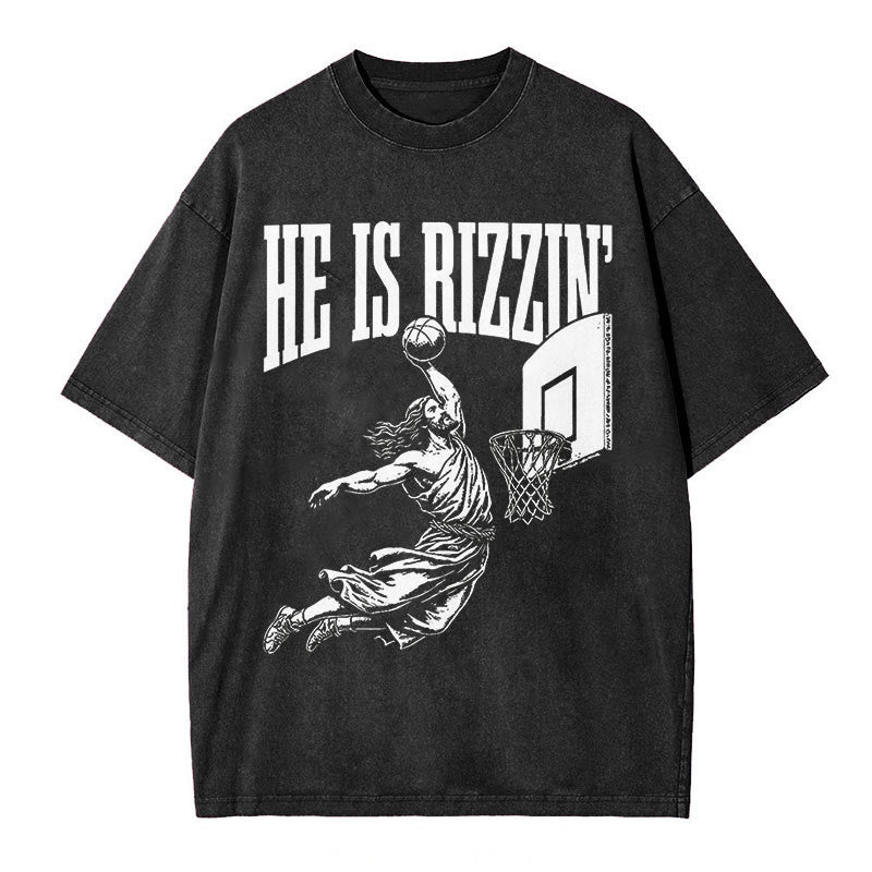 Christianartworkshop "HE IS RIZZIN" Washed T-Shirt - Black - 5XL - image 1