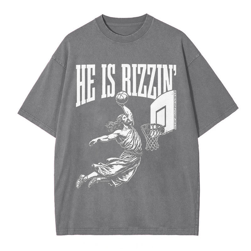 Christianartworkshop "HE IS RIZZIN" Washed T-Shirt - Grey - 5XL - image 3