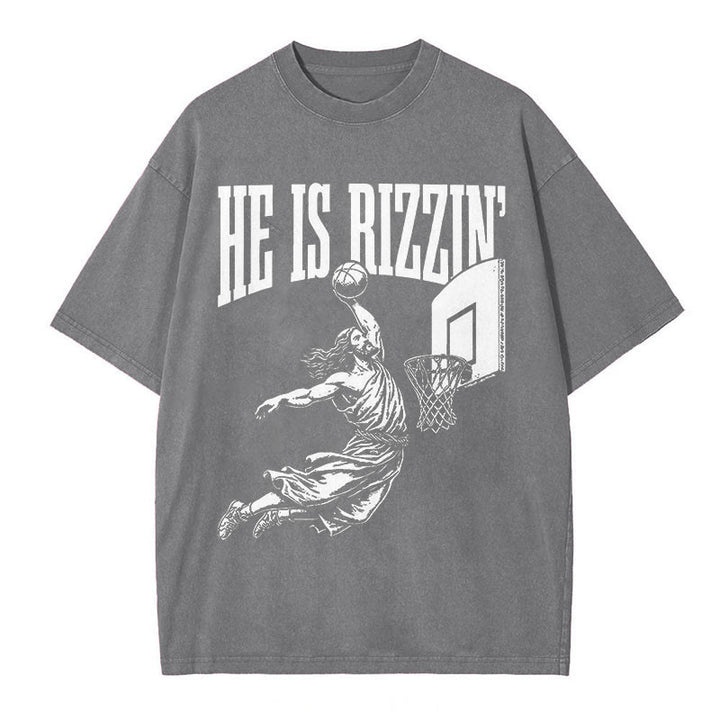Christianartworkshop "HE IS RIZZIN" Washed T-Shirt - Grey - 5XL - image 3