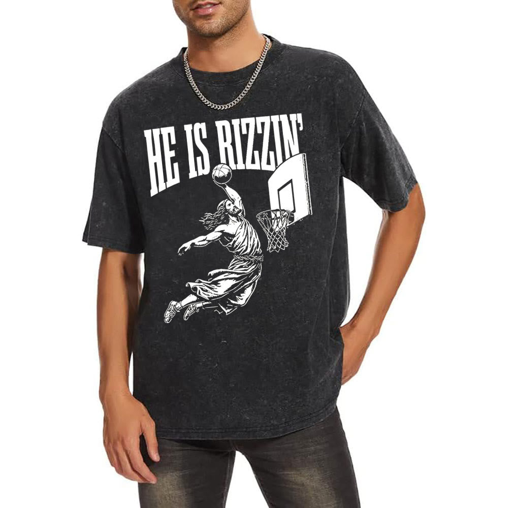 Christianartworkshop "HE IS RIZZIN" Washed T-Shirt - image 2