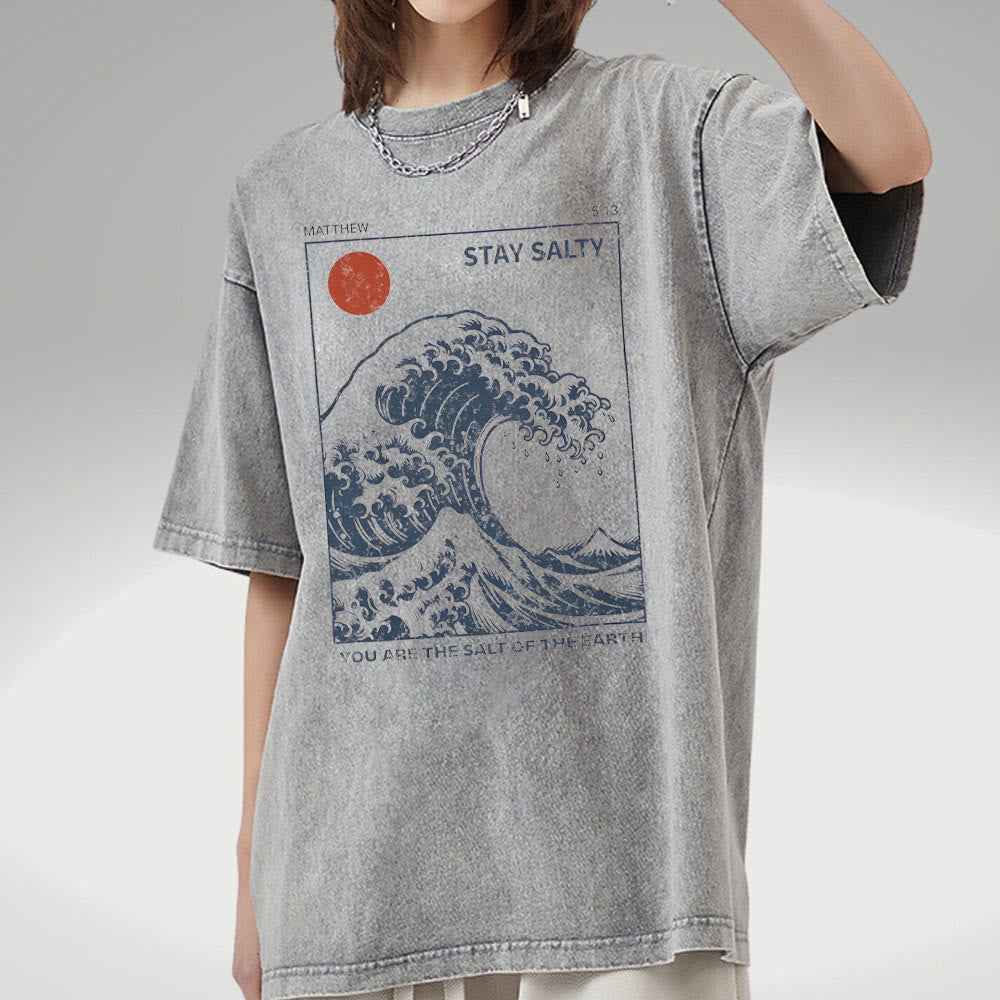 Christianartworkshop "STAY SALTY" Washed T-Shirt - Light Gray - 5XL - image 4