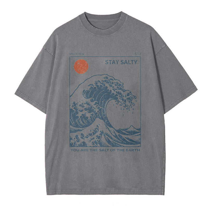 Christianartworkshop "STAY SALTY" Washed T-Shirt - Dark Grey - 5XL - image 3
