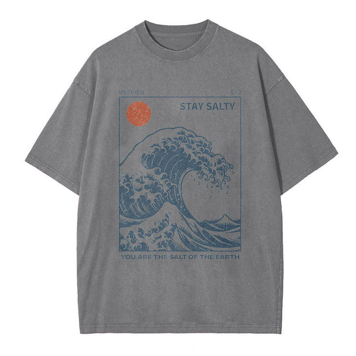 Christianartworkshop "STAY SALTY" Washed T-Shirt - Dark Grey - 5XL - image 3