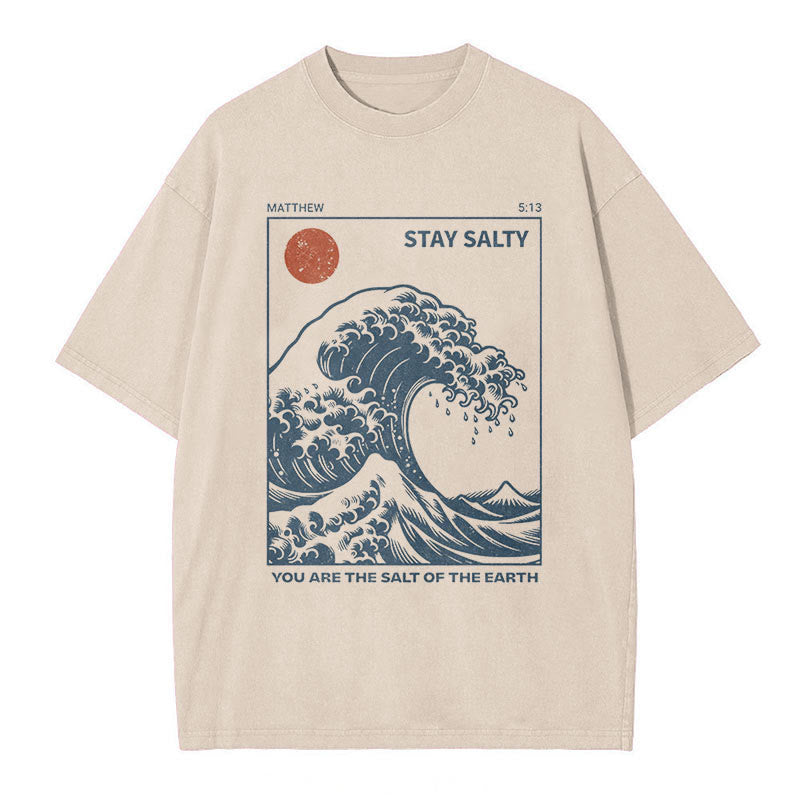 Christianartworkshop "STAY SALTY" Washed T-Shirt - Beige - 5XL - image 1