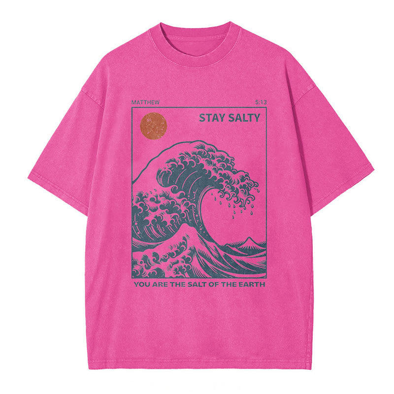 Christianartworkshop "STAY SALTY" Washed T-Shirt - Rose - 5XL - image 2