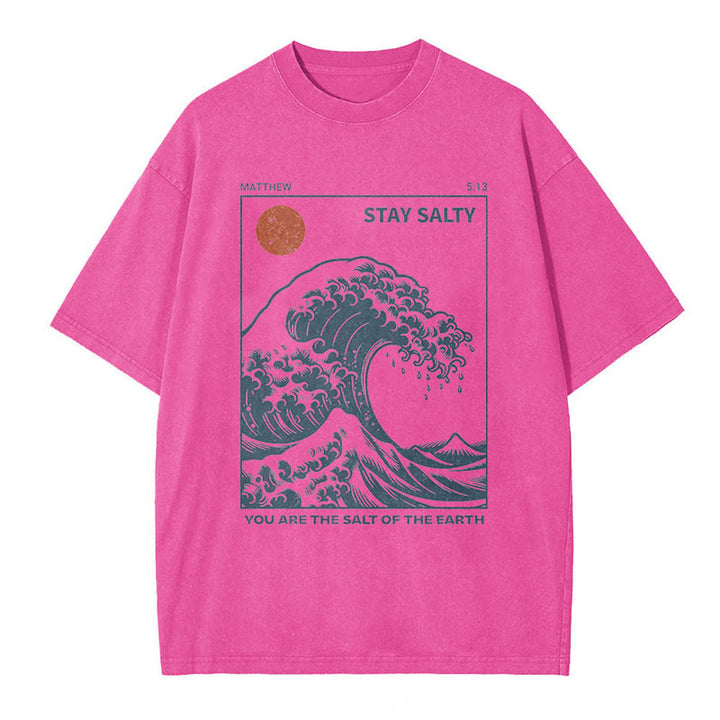 Christianartworkshop "STAY SALTY" Washed T-Shirt - Rose - 5XL - image 2