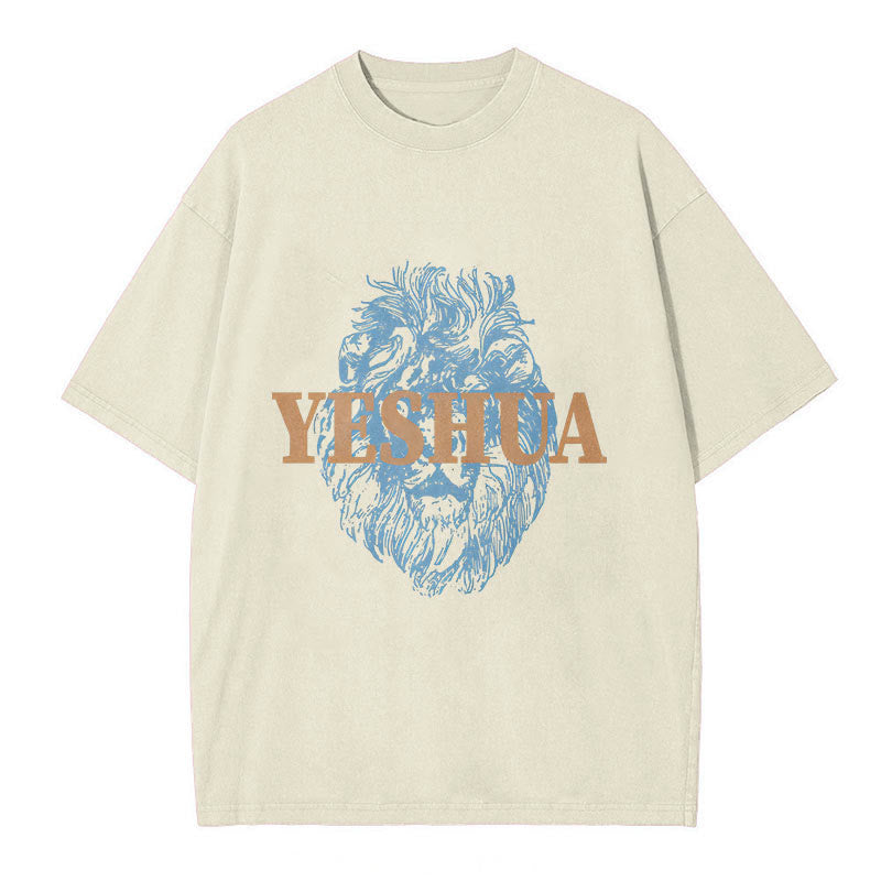 Christianartworkshop "YESHUA" Lion Head Washed T-Shirt - Beige - 5XL - image 2