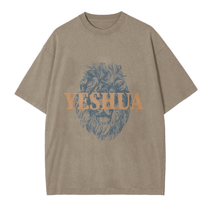 Christianartworkshop "YESHUA" Lion Head Washed T-Shirt - Khaki - 5XL - image 9