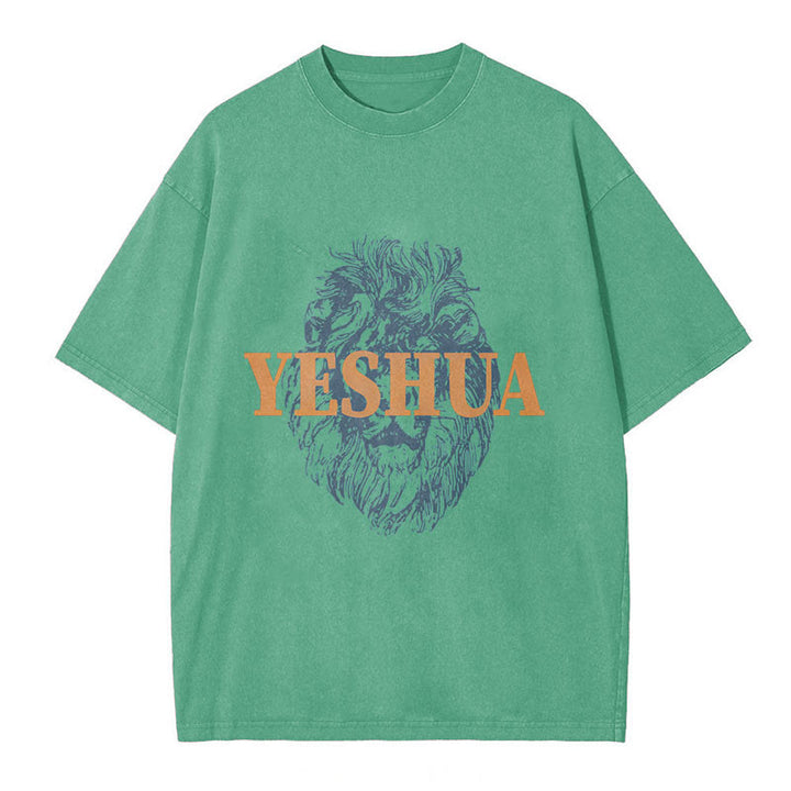 Christianartworkshop "YESHUA" Lion Head Washed T-Shirt - Green - 5XL - image 6