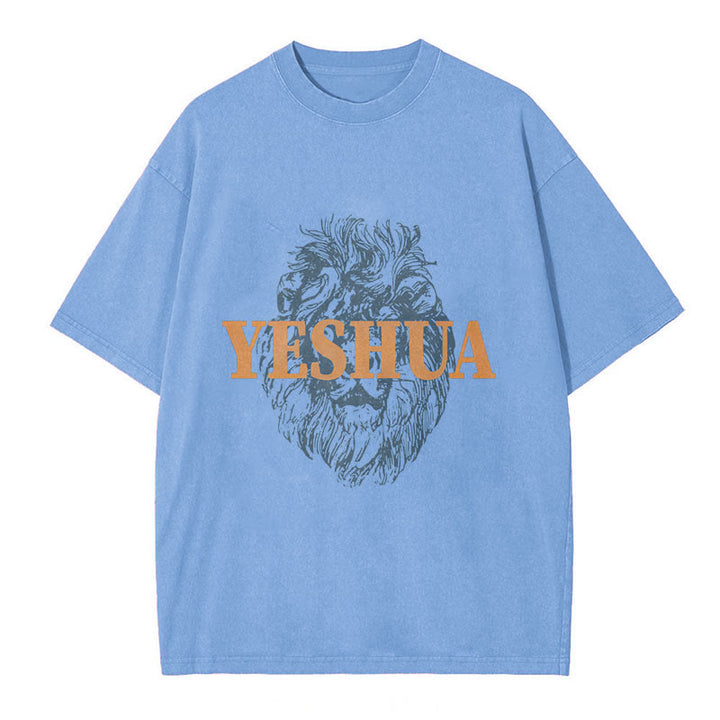 Christianartworkshop "YESHUA" Lion Head Washed T-Shirt - Blue - 5XL - image 4